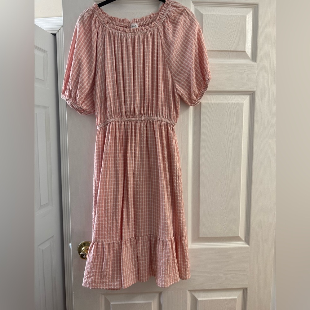 Pink Gingham Puff Sleeve Dress